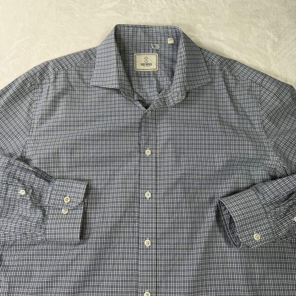 Todd Snyder‎ Dress Shirt Mens 17.5 34/35 Blue Gingham Plaid New York Button Up